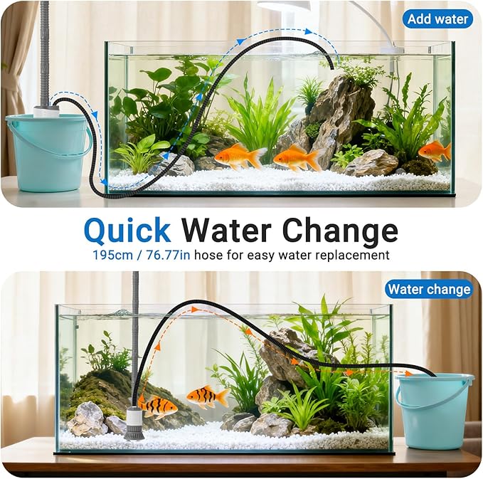 Aquarium Vacuum Gravel Cleaner, 6 in 1 30W Electric Fish Tank Cleaner with Adjustable Length, Automatic Removable Vacuum for Aquarium Change Water, Wash Sand, Water Filter and Waste Circulation
