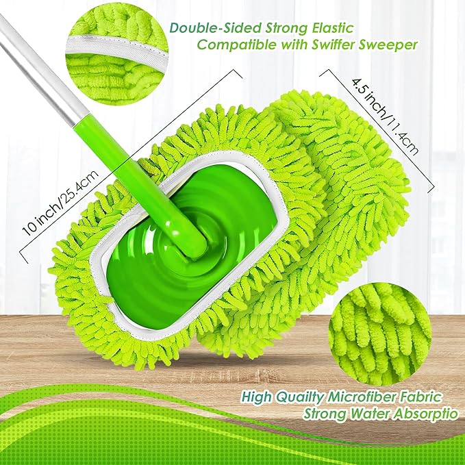 JEHONN Reusable Microfiber Mop Pads Compatible with Swiffer Sweeper, 4 Pack Dry Sweeping Cloths Cover, Washable Wet Refills for Hardwood Tile Floor Cleaning (Only Replacement Accessories)
