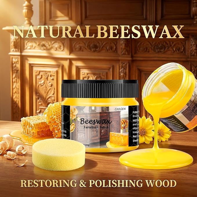 CARGEN Beeswax Furniture Polish, Wood Seasoning Beeswax for Furniture Wood Polish for Floor Tables Chairs Cabinets for Home Furniture to Protect and Care 1pcs Wood Wax and Sponge.