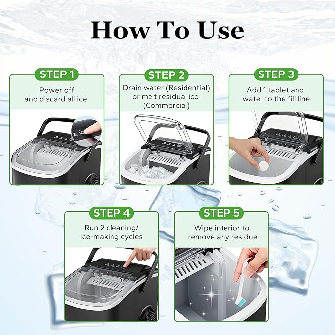 Ice Machine Cleaner and Descaler with 2 cleaning brushes,Ideal for Frigidaire, Opal, GE Profile, Kitchenaid units.Ice Maker Cleaner Removes Lime Scale,Calcium.Nickel Safe Scale Remover (43 Tablets)