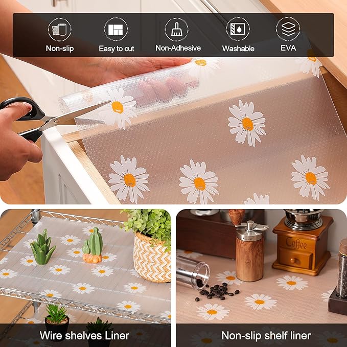 Cooyes Shelf Liner – Premium Non-Adhesive Cabinet & Drawer Liner for Kitchen – Waterproof Shelf Paper with Modern Pattern – Durable EVA Cabinet Mat – Easy to Cut （12" W x 360" L）