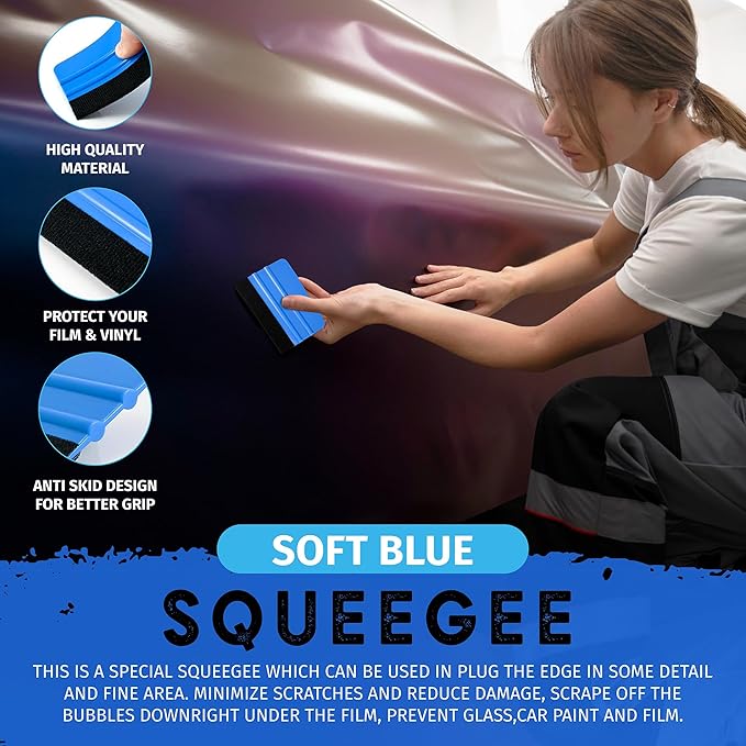 Durable Black Felt Edge Vinyl Squeegee Tool 4-Inch & Craft Knife, Car Vinyl Film Wrapping Decal Window Tint Work, Professional Scratch Free Squeegee (Pack of 3)
