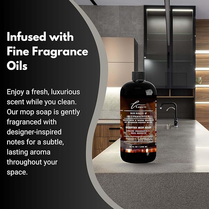 Luxury Floor Cleaner, Scented Mop Soap Concentrate | Hard Floor Cleaner for Tile, Vinyl, Laminate, LVP & Sealed Hardwood | Low-Foam, Streak-Free | 36 oz | Bourbon & Butterscotch