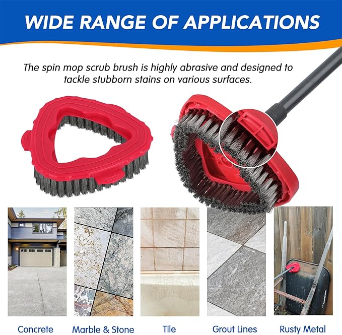 Wire Scrub Brush Head Compatible with O Cedar EasyWring 1-Tank System, Stainless Steel Wire Bristle Scrubber Attachment for Concrete, Bathroom, Garage, Patio, Deck & Tough Stain Scrubbing, 1 Pack