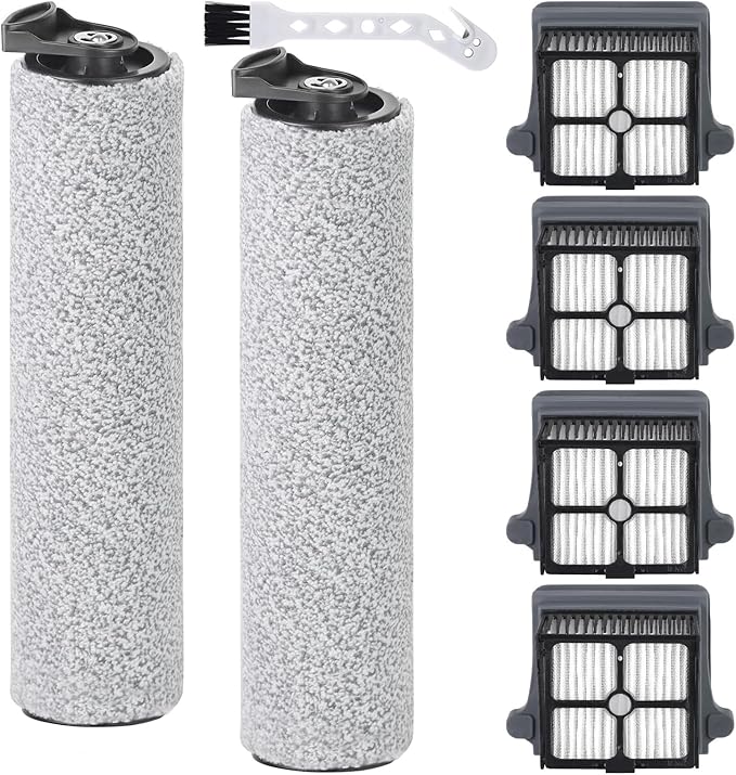 Roller Brush and Filters Replacement Parts for Tineco Floor One S5 Steam/IFloor 5 Steam Cordless Wet Dry Vacuum Cleaner- 2 Roller Brushes + 4 HEPA Filters + 1 Cleaning Brush (7 Pcs)