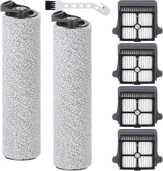 Roller Brush and Filters Replacement Parts for Tineco Floor One S5 Steam/IFloor 5 Steam Cordless Wet Dry Vacuum Cleaner- 2 Roller Brushes + 4 HEPA Filters + 1 Cleaning Brush (7 Pcs)