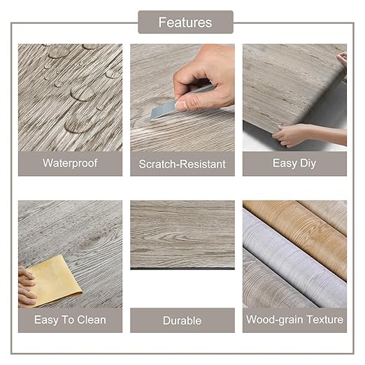 3D Peel and Stick Vinyl Floor Tile Roll Wood Plank Sticker 15.75"x 79"/8.6 Sq.Ft, for Home Apartment Room Self Adhesive Easy DIY Removable Waterproof Thicken Floor Covering Dark Wood