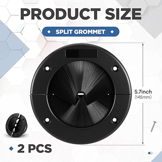 2 Pack 4" Round Brush Grommet Large Split Grommet Raised Floor Airflow Management for Home Data Center Wall Floor Cable Management