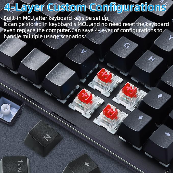 Koolertron One Handed Mechanical Gaming Keyboard, 48-Key Fully Programmable Mini Keypad, Mini USB Macro Keyboard with RGB LED Backlit, for Windows PC Gamer