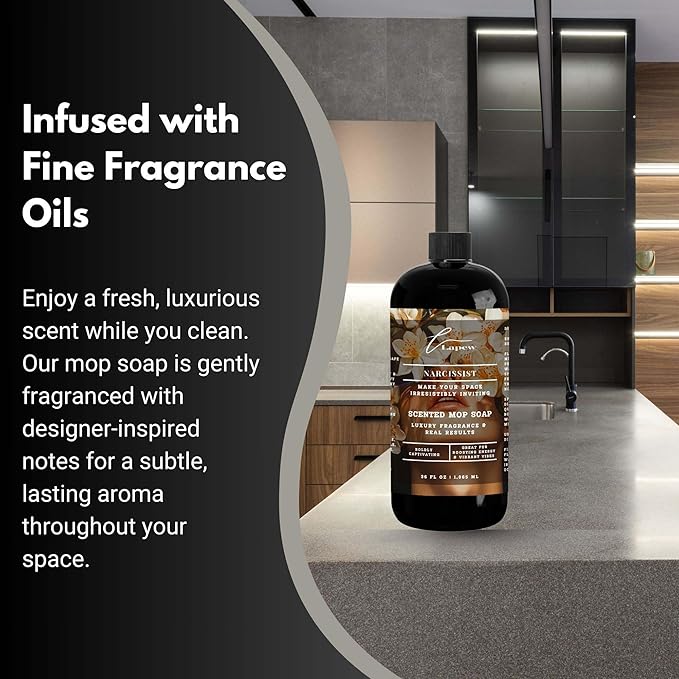 Luxury Floor Cleaner, Scented Mop Soap Concentrate | Hard Floor Cleaner for Tile, Vinyl, Laminate, LVP & Sealed Hardwood | Low-Foam, Streak-Free | 36 oz | Narcissist