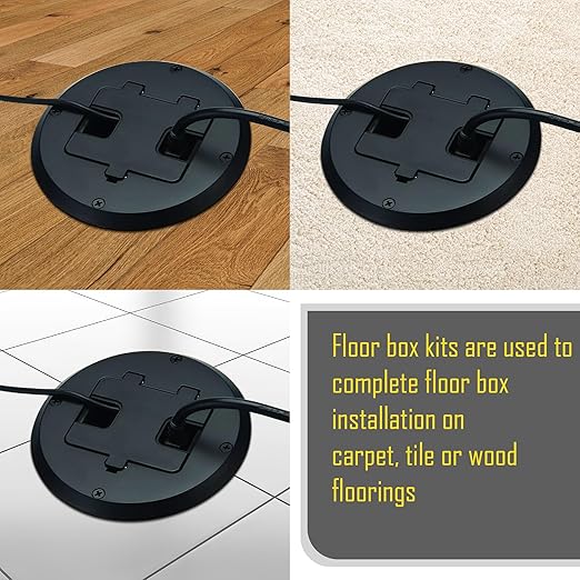 RACO Floor Box Kit 6239ACBK Black 15A/125V Duplex Receptacle Outlet with USB Ports, Single Gang Electrical Box for Wood Sub-Floor with 3.1A/5V Type A and C USB Outlet Receptacles for Home Improvement