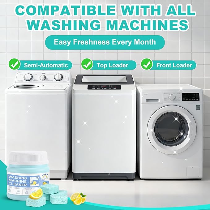 Washing Machine Cleaner Tablets, 30 Pack Deep Cleaning Pods for Front ＆ Top Loader, Natural Formulared for Pet Owners, Heavy Duty, Septic Safe, Over 12 Month Supply, 15G, Blue