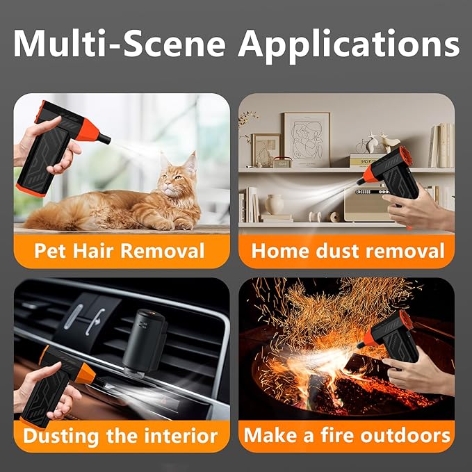 Compressed Air Duster-130000RPM Electric Air Duster for PC&Keyboard Cleaning，4-Speed Cordless Turbo Fan Rechargeable Reusable Compressed Air Blaster, Air Bed, Outdoors, Home
