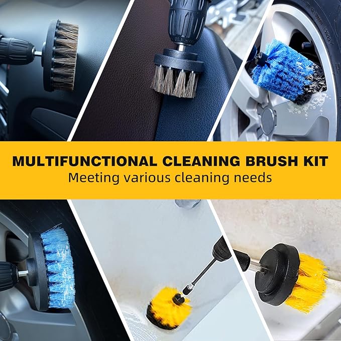 9 Pcs Drill Brush Attachments Set Hard and Soft Bristles Horsehair Brush Cleaning Kit for Home Bathroom Car Kitchen Corners Sink Stubborn Stains Tiles
