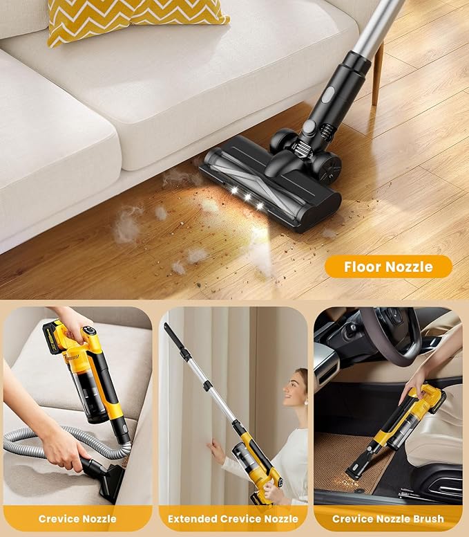 qimedo 8000mAh Battery Vacuum Cleaner Cordless V2, 700W Best Vacuum Cleaners for Carpet, 7 in 1 Electric Stick Vacuum for Home, Hardwood Floor Vacuum for Pet Hair/Dorm