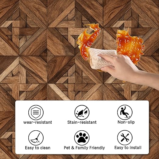 Nuxovilar Peel and Stick Vinyl Floor Tiles, 12"x12" Wood-Pattern Self-Adhesive Flooring (10 Pcs)