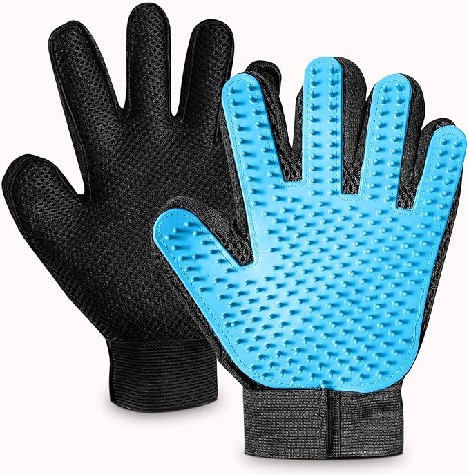 Upgrade Pet Grooming Gloves, Grooming Gloves for Dogs, Cats, Rabbits & Horses with Long and Short Hair, Efficient Pets Hair Remover Mittens - 1 Pair (Sky Blue)