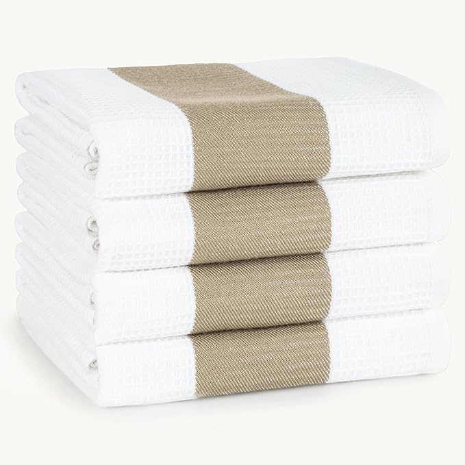 American Soft Linen Dish Towels, 100% Cotton Dish Cloths for Kitchen, 4 Packed Soft Absorbent Quick Dry Kitchen Towels, Beige