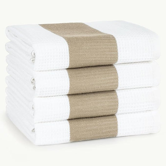 American Soft Linen Dish Towels, 100% Cotton Dish Cloths for Kitchen, 4 Packed Soft Absorbent Quick Dry Kitchen Towels, Beige
