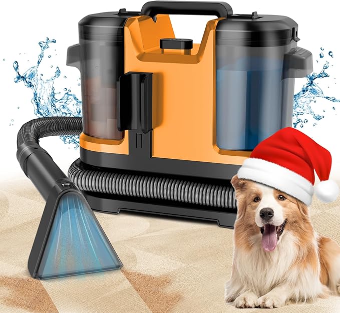 Portable Spot Cleaner Machine for Carpet and Upholstery - 18Kpa Carpet Cleaner with Dual BrushHeads, Easy Move, Cleaning Machine for Furniture, Couch, Stairs, Car and Pet Stain,Yellow