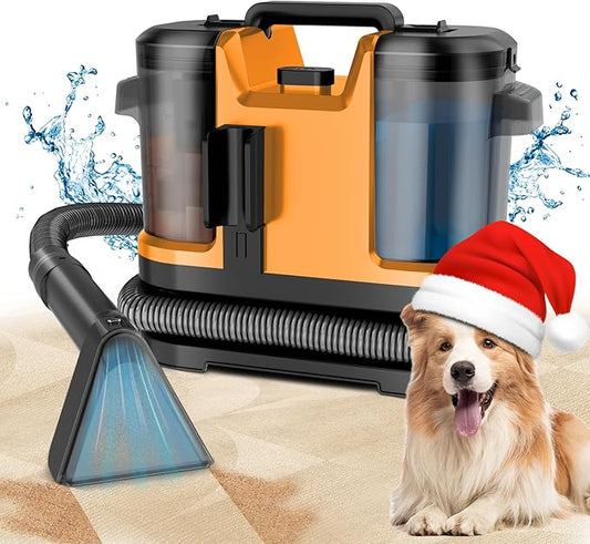 Portable Spot Cleaner Machine for Carpet and Upholstery - 18Kpa Carpet Cleaner with Dual BrushHeads, Easy Move, Cleaning Machine for Furniture, Couch, Stairs, Car and Pet Stain,Yellow