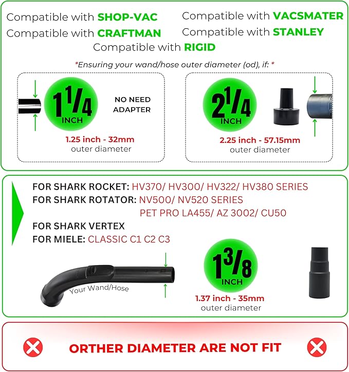 for Shop Vac Upgraded Vacuum Brush Attachment with Horse Hair Soft Bristles and Flexible Brush Head - Work on Low Carpet, Hardwood/Tiles/Hard Floors (for Shop-Vac Using 1 1/4'' & 2 1/2'' Accessories)