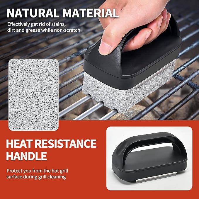 Griddle Cleaning Stone Brick, 3-Pack with Ergonomic Handle, Natural Pumice Block for Blackstone, Flat Top Griddles, Cast Iron, Ovens & BBQ Surfaces