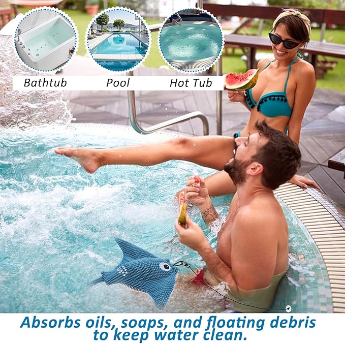 Hot Tub Scum Absorber with 100 Test Strips, 2025 Upgrade Reusable Scum Devilfish Hot Tub Absorber Accessories Hot Tub Sponge for Spa & Pool Cleaner, Hot Tub Oil Absorbing Keeps Water Clean