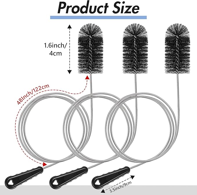 3 Pcs Condensate Trap Flexible Drain Brush, 48 Inch AC Drain Line Cleaning Brush for AC & HAVC Condensate P Trap, Black