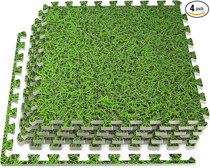 HomeCube USA 3/8 Inch Thick Interlocking Wood Grain Foam Floor Tiles for Home, Office, Workout Equipment Space, Commercial Areas, Anti-Fatigue Flooring Padding 24x24 in. Green Grass, 16 SQ Ft -4 Tiles