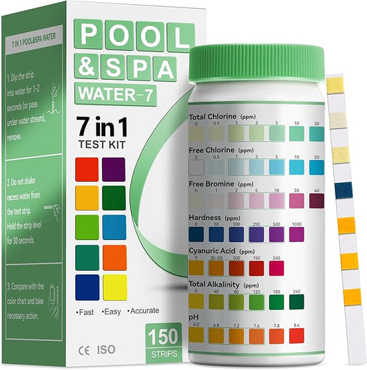 AAwipes Pool Test Strips 7 in 1 (150 Strips) All-New 2024 Pool PH Test Kit Super Accurate Water Hardness Acid Testing Kit Pool Maintenance Kit for Pool, Inground Pool, Hot tub and Spa (K01-150)
