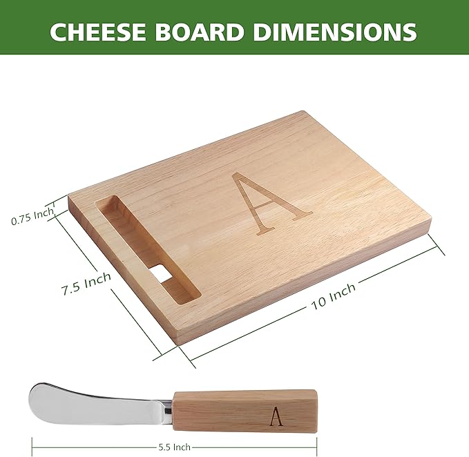 Miicol Wood Charcuterie Board, Monogram Cheese Board 10 Inch, Personalized Initial Cutting Board with Spreader, Unique Housewarming Gift, Ideal for Kitchen, Home, Letter A