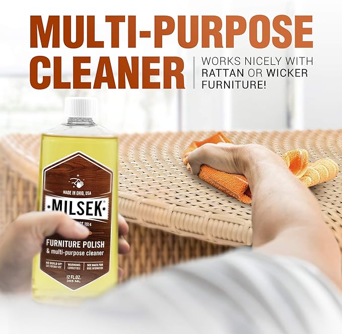 Milsek Furniture Polish, Lemon Oil Furniture Cleaner and Polish Cloth, 12 fl oz