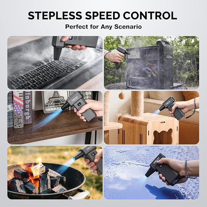 MECO ELEVERDE Electric Air Duster, 220,000 RPM-One Touch Turbo Fan, Stepless Speed Adjustable(±1% Precision Control) Dual Display, 2H Max Runtime, Mini Air Blower for Car,PC, Electronics, Keyboards