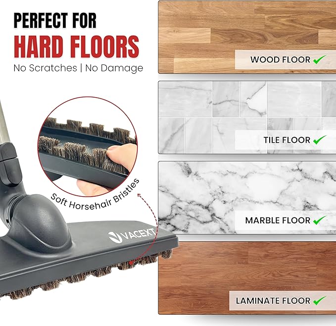 for Miele Hardwood Floor Brush Head – 12” Parquet Twister with Soft Horsehair Bristles, 360° Swivel Vacuum Attachment for Hard Floors – Compatible with Miele C1, C2, C3 Canister Vacuums