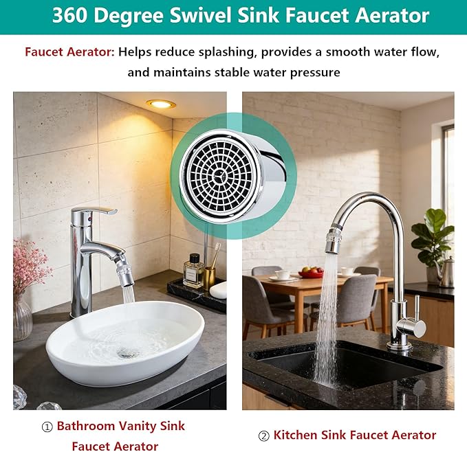 3/4 Inch GHT thread Garden Hose Adapter with Aerator, 360 Degree Swivel Faucet to Garden Hose Adapter,Sink Garden Hose Attachment Connection for Bathroom Kitchen