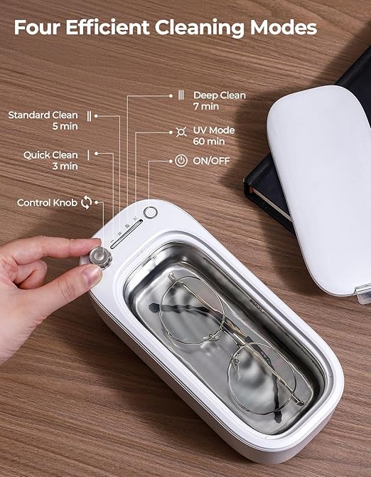 Ultrasonic Jewelry Cleaner with UV – 47kHz Professional Ultrasonic Cleaner Machine with 4 Cleaning Modes for Jewelry, Eyeglasses, Watch Strap, Dentures, Retainers & More – White