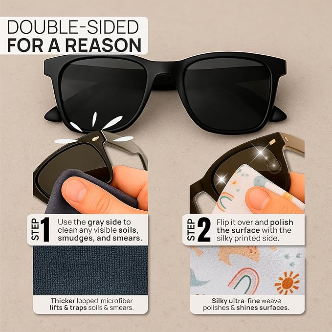 Quick Cloth Microfiber Glasses Cleaning Cloths – 5x7, Dinosaurs, 2 Pack with Case | Double-Sided Lens Cleaner for Eyeglasses, Camera, Screens & Glass | Reusable Microfiber Glass Polishing Cloths