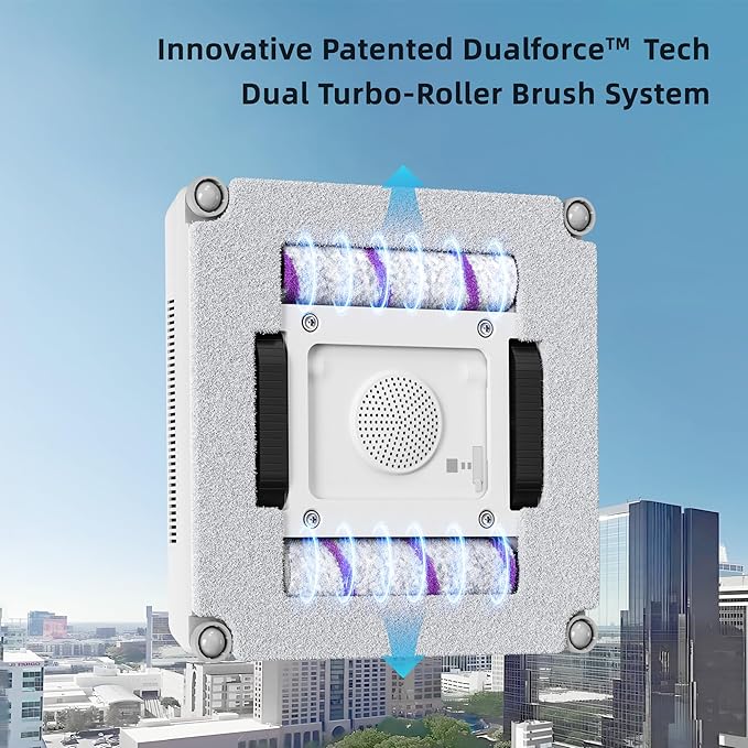 Window Cleaning Robot - Patented DualFore Tech, Turbo Roller Brush + Microfiber Pad Combo Cleaning, 6 Wide-Angle Spray Nozzles, AI Nav, Multi-Layer Safety, App/Remote Control