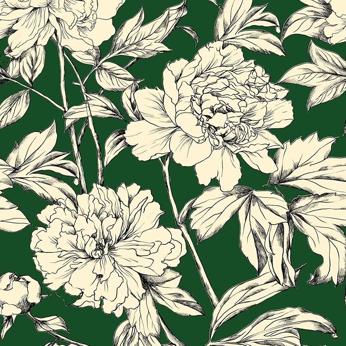 Peel and Stick Wallpaper Contact Paper for Cabinets Drawers Green Beige Floral Flower Vintage Design 17.5x500in Self Adhesive Wall Removable Desk Bedroom Moody Renter Friendly Modern