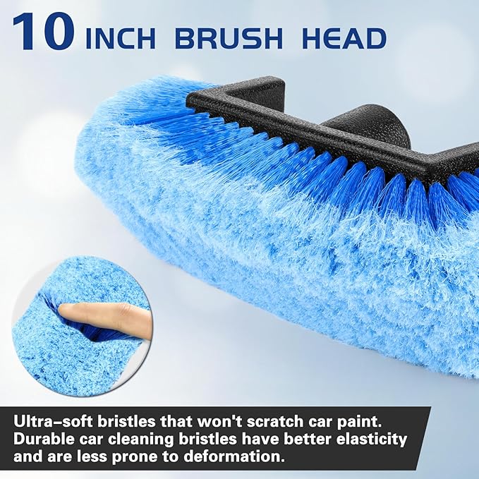 10" Car Wash Brush Head with Soft Bristles - Gentle on Paint, Compatible with Poles, Perfect for Cars, Trucks, RVs, Boats, Decks, and More (Blue)