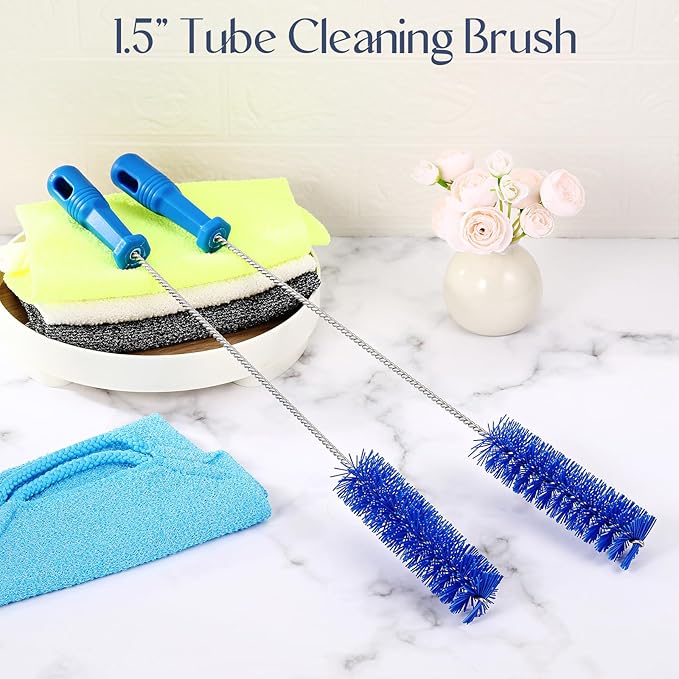 Baderke 2 Pieces Drain Brush Pipe Cleaning Blue Tube Brushes 19.7 Inch Plastic Shower Pipe Flexible Cleaning Tool(19.7 x 1.5 Inch)
