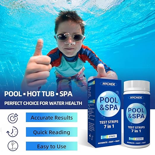 7 in 1 Accurate Pool & Spa Test Strips, 150-Count Hot Tub Test Strips | Lab Recommended | Water Chemical Testing Kit for Bromine, Chlorine, pH, Hardness, More, Fast & Easy Test Way