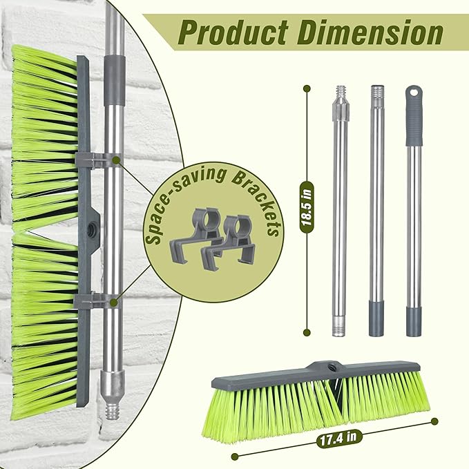 PHYEX 18" Push Broom with 47" Long Handle, Multi-Surface Floor Scrub Brush for Cleaning Deck, Patio, Garage, Driveway