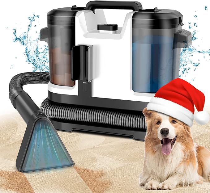 Portable Spot Cleaner Machine for Carpet and Upholstery - 18Kpa Carpet Cleaner with Dual BrushHeads, Easy Move, Cleaning Machine for Furniture, Couch, Stairs, Car and Pet Stain, White