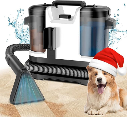 Portable Spot Cleaner Machine for Carpet and Upholstery - 18Kpa Carpet Cleaner with Dual BrushHeads, Easy Move, Cleaning Machine for Furniture, Couch, Stairs, Car and Pet Stain, White