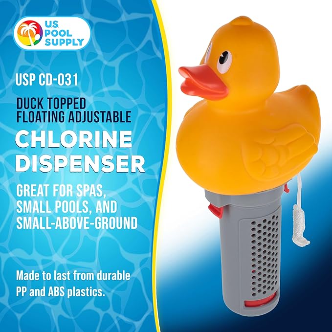 U.S. Pool Supply Duck Floating Spa, Hot Tub & Small Pool Chlorine and Bromine Dispenser - Holds 1" Tablets, 6 Flow Level Control Settings, Fun Yellow Animal Float Floater, Adjustable Balanced Delivery