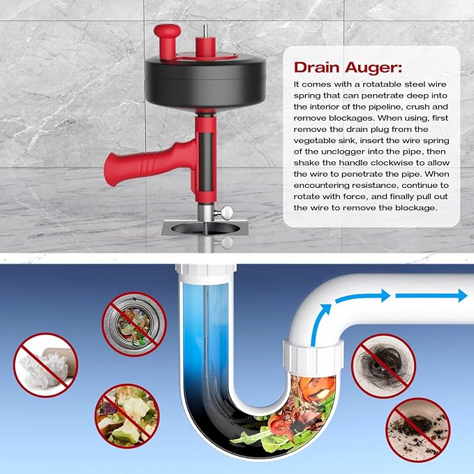 Drain Snake, 25ft Flexible Steel Drain Auger With Drill Adapter, Plumbing Unblocking Hand Auger, Manual Or Powered for Shower & Bathtub Clogs-No auto retract or feed