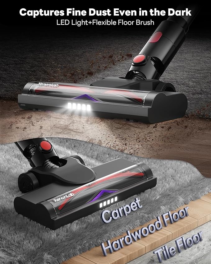 Cordless Vacuum Cleaner, 45KPA Stick Vacuum Cleaners for Home with Up to 45 Mins Runtime, 6-in-1 Rechargeable Lightweight Vacuum with Powerful Suction for Carpets, Pet Hair, Hardwood Floors