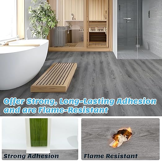 Art3d 15 Sq.ft Peel and Stick Floor Tiles, 10Pcs Luxury Vinyl Plank Flooring Wood Look, 36" × 6" Adhesive and Waterproof Tile Sticker for Bedroom, Living Room, Kitchen, Gray